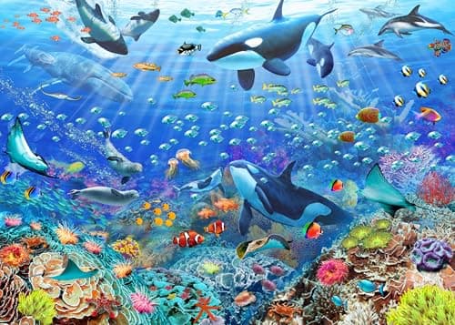 Image of Jigsaw Puzzles for Adults 1000 Piece Underwater World 27.56 x 19.69 Inch Seaworld Puzzles for Adults Educational Challenge 1000 Pieces Ocean Animals Orcas Dolphin Puzzle
