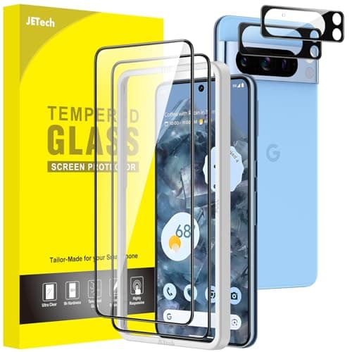 Image of JETech Full Coverage Screen Protector for Google Pixel 8 Pro with Camera Lens Protector, Tempered Glass Film, Easy Installation Tool, Fingerprint ID Compatible, HD Clear, 2-Pack Each
