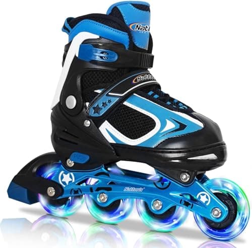 Image of Nattork Blade Roller Skates for Boys with Light Up Wheel, Outdoor & Indoor Illuminating Blue Inline Skates for Boys Big Kids Ages 5-8 6-12 7 8 9 10, Beginners