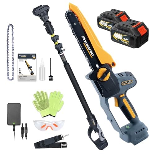 Image of Prunarbo 2-in-1 Cordless Pole Saw & Mini Chainsaw Brushless 18V with 2 x 4.0Ah Batteries, Auto Oiler, 180° Adjustable Head & Extendable 2.5m Long Reach for Gardening Tree Pruning Saw Cut Wood
