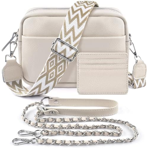 Image of BROTOU Crossbody Bag for Women, Leather Handbag & Shoulder Bag with Adjustable Wide Strap, Chain Strap & 3-Slot Card Holder, Camera Cross Body Bag for Lady Girl Shopping Daily Use (A-Beige)
