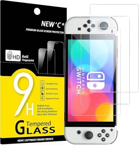 Image of NEW'C 3 Pack Designed for Nintendo Switch (Model OLED) Screen Protector Tempered Glass, Case Friendly Scratch Resistant,Bubble-Free, Ultra Resistant