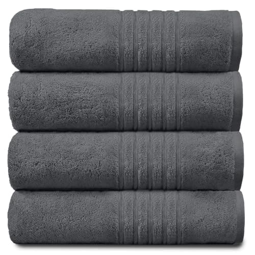 Image of GC GAVENO CAVAILIA Luxury 450 GSM Jumbo Bath Sheet, Highly Water Absorbent Towels, Pack Of 4 Towel Set, Charcoal, 80X170