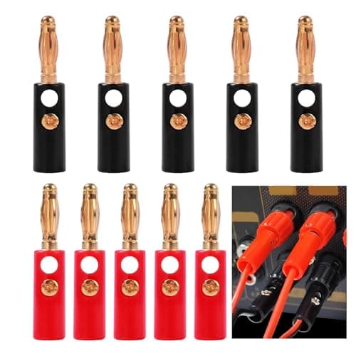 Image of KenHLun 10Pcs Banana Plugs,4mm Gold Plated Speaker Wire Connectors for Amplifiers Home Theater Video Wall Plate Sound Systems,5 Red and 5 Black