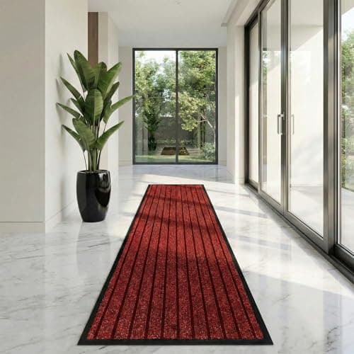 Image of Cozy Haven Rubber Runner Rug – Outdoor & Indoor Heavy Duty Washable Non-Slip Runner Rug for Kitchen Garden, Inside & Outside Floor Mats, Waterproof and Dirt Trapper Entrance Rug (80x300 cm, Red)