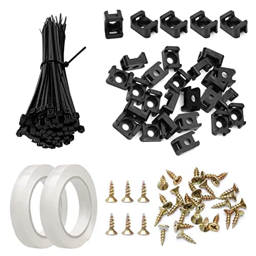 Image of 100Pcs Black Cable Tie Mount Bases and Mini 10cm/3.9 Nylon Cable Ties with 2Pcs Double Sided Tape and 100Pcs Screws Set, Cable Management Organizer Kit for Home Wire Management