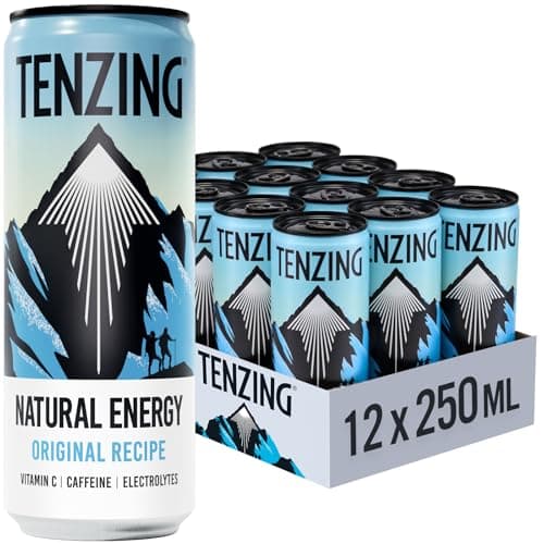 Image of TENZING Natural Energy Drink, Plant Based, Vegan, & Gluten Free Drink, Original Recipe, 250ml (Pack of 12) - Packaging may vary