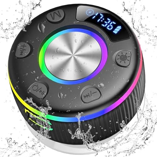Image of PRSCFUM Bluetooth Shower Speaker, Portable Bluetooth Wireless with Time Display, 2025 IPX7 Waterproof with RGB Lights, Stereo Bass, Mini Speaker for Bathroom, Party, Travel, Outdoor