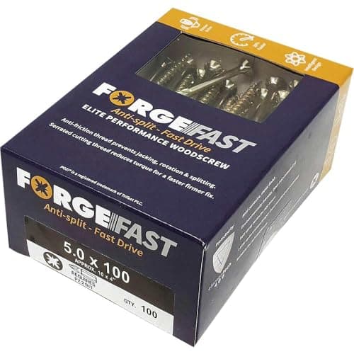 Image of ForgeFast Elite Fast-Start Woodscrews | 5.0 x 100mm | Zinc Yellow | Box 100