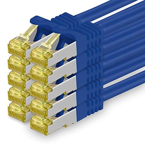 Image of 1aTTack.de Cat.7 network cable 0.25 m blue pack of 10 Cat7 Ethernet cable network LAN cable raw cable 10 Gb s SFTP PIMF LSZH set patch cable with Rj 45 plug Cat.6a
