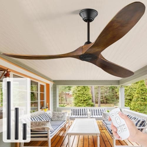 Image of 70 Inch Large Wood Ceiling Fan with Remote, Outdoor Ceiling Fans for Patios Waterproof, Quiet Reversible DC Motor, Large Airflow Ceiling Fans for Bedroom Porch Indoor Outdoor Use, 8H Timer