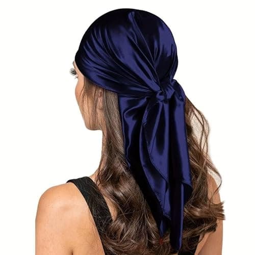 Image of Shoes Lane New Satin Silk Shiny Plain Solid Colours Large Square Plain Head Neck Scarf Wrap 90 X 90 cm (Navy)