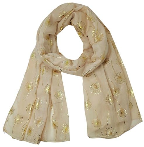 Image of World of Shawls New Ladies Womens Glitter Sparkle Print Scarf Scarves (Dandelion - Beige)