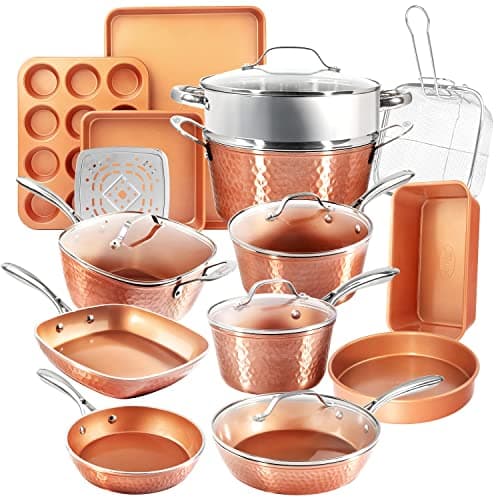 Image of Gotham Steel Hammered Copper Collection – 20 Piece Premium Cookware and Bakeware Set with Nonstick Copper Coating, Includes Skillets, Stock Pots