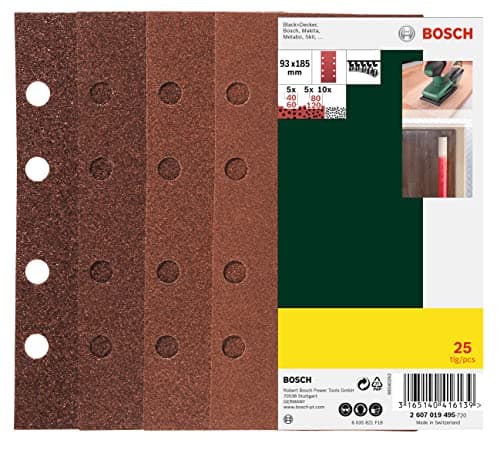 Image of Bosch 25-Piece Sanding Sheet Set (Different Materials, Grit Size 40/60/80/120, 8 Holes, Accessories for Orbital Sander)