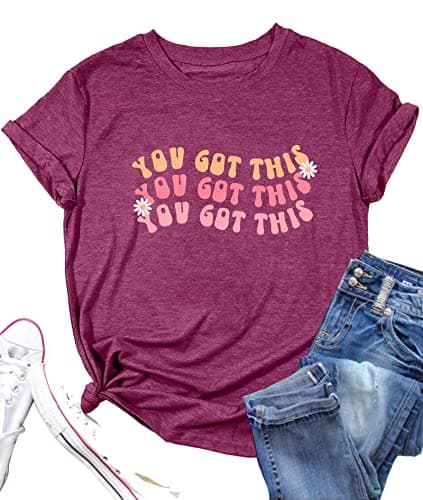 Image of You Got This Shirt Women Cute Graphic Teacher Shirts Funny Encouraging Casual Tees Tops, Purple, XL