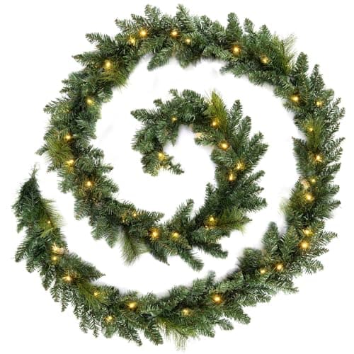 Image of WeRChristmas Pre-Lit Long Garland Illuminated with 52 Warm LED Lights, Green, 12 feet