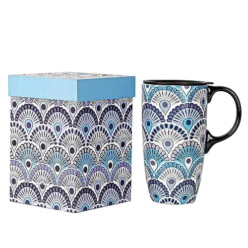 Image of DUSVALLY 17oz Peacock Travel Mug - Spill-Proof Ceramic Coffee Cup with Secure Lid, Ideal for Office Commute & Daily Use, Dishwasher Safe