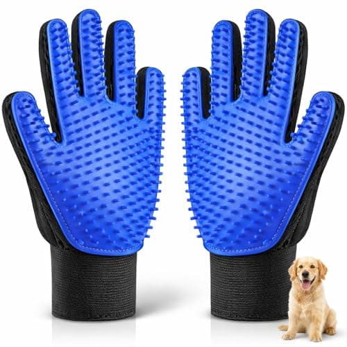 Image of Pet Grooming Glove for Dogs & Cats – Deshedding Brush Mitt with Soft Silicone Bristles, Works on Short & Long Fur, 1 Pair