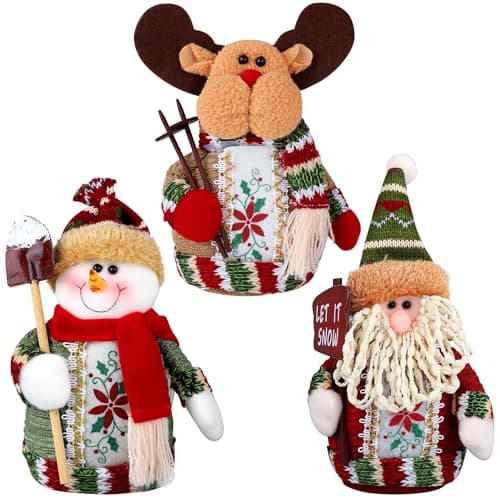 Image of Aodaer 3 Pack Christmas Sitting Plush Doll Santa Snowman Reindeer Table Decorations Home Toys Merry Christmas Happy Holidays Party Supplies