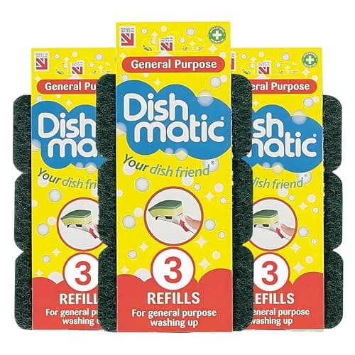 Image of Dish Matic Refill Sponges 9 Pack - Heavy Duty Green Refill Sponges Cleaning Scourer General-Purpose Washing-Up Sponge Refill Head for Kitchen Sink and Bathroom