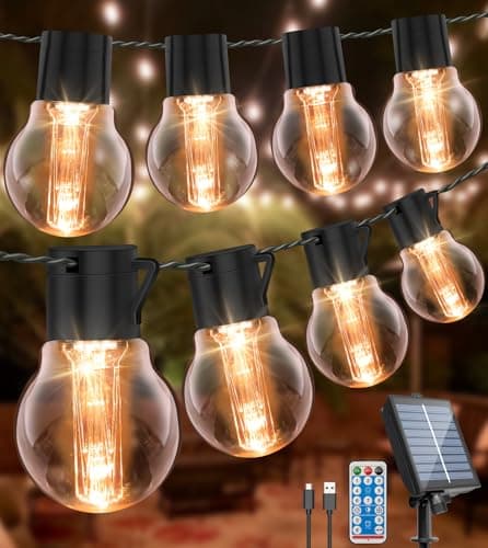 Image of LITOHOM Solar String Lights Outdoor Garden,14M/46FT Remote Control Solar Festoon Lights with USB Port, Timer&25 LED Shatterproof Bulbs, IP65 Waterproof Garden Lights for Gazebo Pergola Patio (14M)