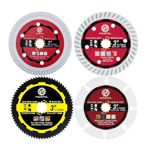Image of FOCSTOL Diamond Saw Blade Set - 4pcs 75mm Cutting Disc for Porcelain Tile Wood Concrete Metal for Angle Grinder Arbor 10mm