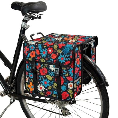 Image of BikyBag Classic CE - Double Bicycle Panniers - 26L Water-Resistant Bike Pannier Bag for Rear Rack | Commuter & Shopping Cycling Bag (Wildflowers)