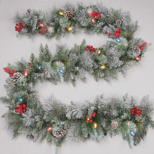 Image of Kaimirui Christmas Decoration Garland, 1.8M Artificial Garlands with Lights for Home Stairs Fireplaces Walls, Snow White, PVC & PE Material, Curved Shape