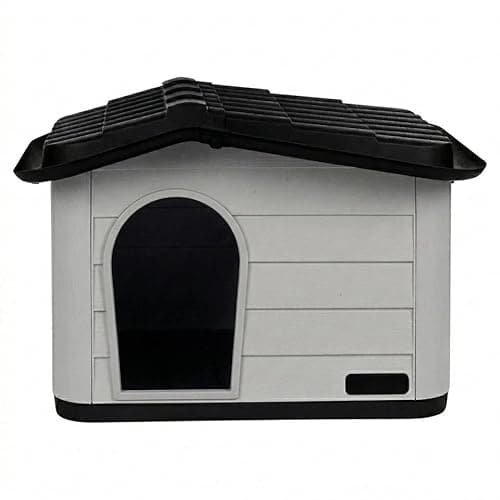 Image of URBNLIVING Plastic Dog House for Small Medium Dogs, Durable Indoor Outdoor Pet Kennel Shelter, Easy Wipe Clean Surface, Air Ventilation Portable, Weather-Resistant, 2 Sizes (Stone Grey, 60x51x41)