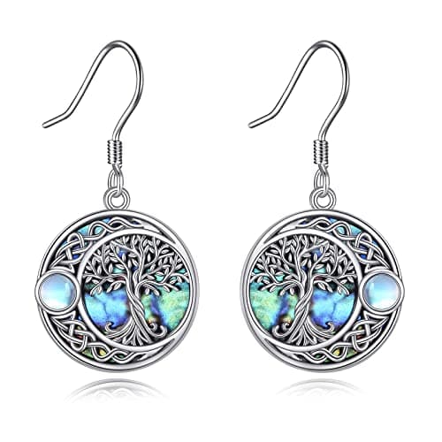 Image of Tree of Life Earrings Sterling Silver Celtic Moon Tree of Life Dangle Drop Earrings Tree of Life Jewellery Gifts for Women