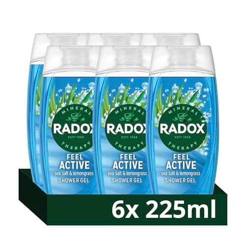 Image of Radox Mineral Therapy Feel Active Body Wash Shower Gel uniquely blended with herbs, minerals, and a sea salt & lemongrass fragrance for a refreshing experience 225 ml, Pack of 6