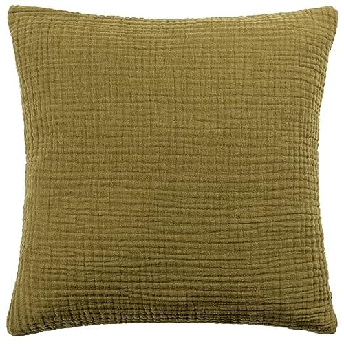 Image of Yard furn Lark Polyester Filled Cushion – Soft Minimalistic Textured Muslin Cotton Decorative Pillow (Khaki – 45x45cm)