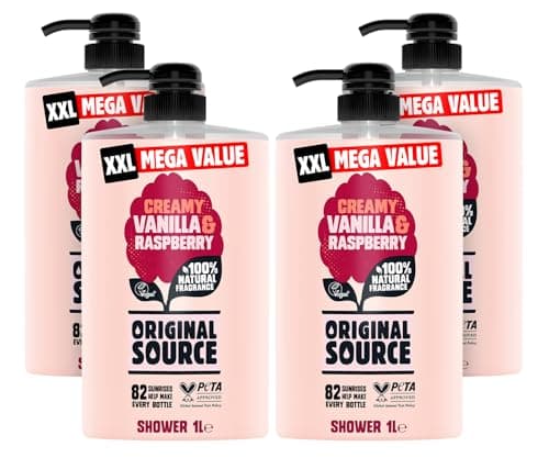 Image of Original Source Vanilla & Raspberry Shower Gel with 100% Natural Fragrance, Vegan Shower Gel, Paraben Free Body Shower Wash