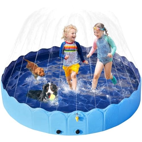 Image of Yaheetech Splash Pool with Sprinkler for Kids/Dogs Paddling Pool, Outdoor Foldable Dog Swimming Pool Water Sprinkler for Kids Garden/Water Play Toys 160cm, Blue