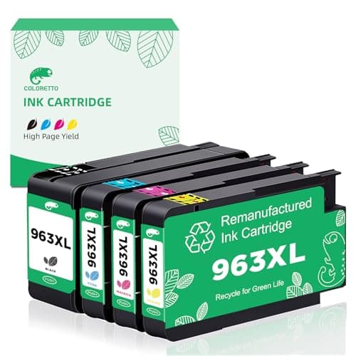 Image of COLORETTO 963 XL Ink Cartridges (4 Pack Black Cyan Magenta Yellow) Compatible for HP 963XL for OfficeJet Pro 9010 9012 9013 9014 9015 9016 9018 Printer