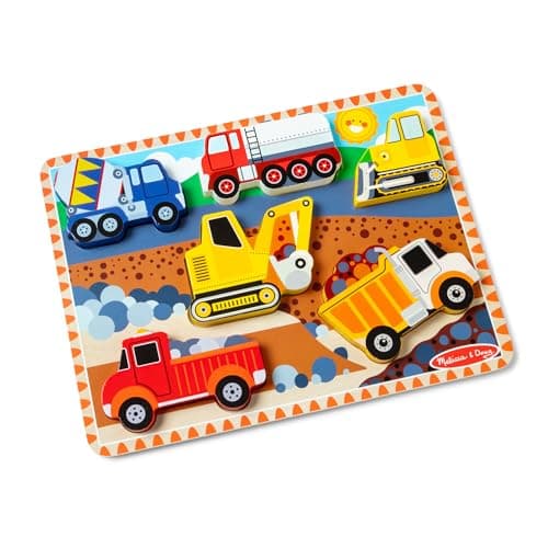 Image of Melissa & Doug Construction Chunky Puzzle – 6-Piece Wooden Puzzle with Easy-Grasp Pieces – Interactive Learning Toy for Kids Age 2 Plus