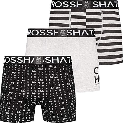 Image of Crosshatch Bresler Mens Boxers Shorts 3 Pack Designer Multipack Underwear Check Gift Set, Optic Grey Marl - Withline, S