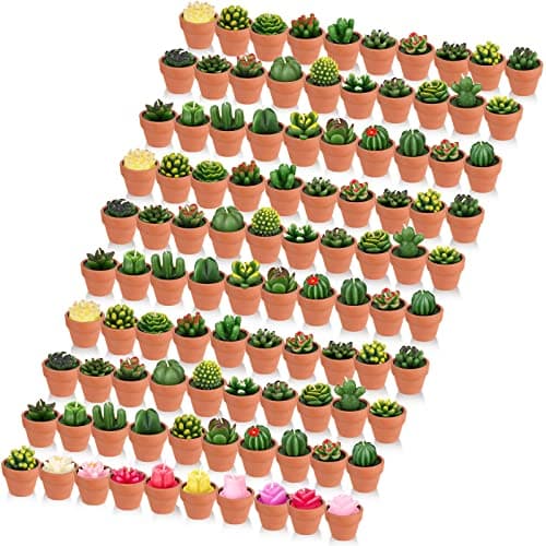 Image of Lounsweer 102 Pcs Cactus Tea Light Candles Decorative Novelty Tea Lights Handmade Baby Shower Decorations Plant Candle with Mini Terracotta Clay Holders for Wedding Mexican Party