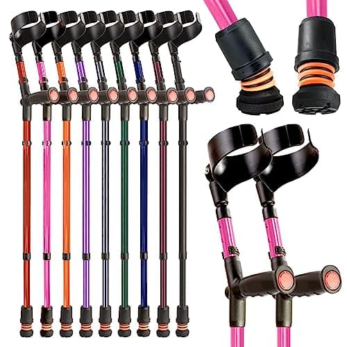 Image of Flexyfoot Shock Absorbing Soft Grip Double Adjustable Crutches - Improve Safety, Improve Grip, Reduce Shocks & Jarring – Pair - Pink