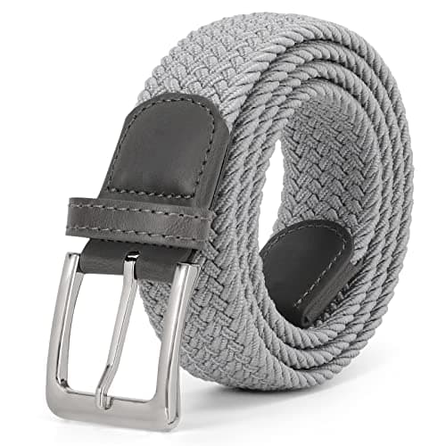 Image of JASGOOD Braided Woven Elastic Stretch Belt for Men Women Web Casual Belt for Pants Jeans,Grey/Silver Buckle
