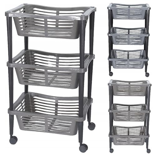 Image of GEEZY 3 Tier Vegetable Trolley, Kitchen Trolley Basket On Wheels Fruit and Veg Kitchen Bathroom Children’s Room Office Movable Organiser Well Ventilated Basket Household Storage Rack