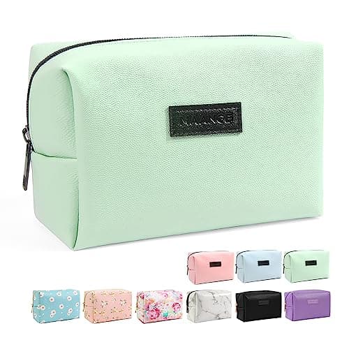 Image of Small Cosmetic Bag MAANGE Travel Makeup Bag Makeup Pouch PU Leather Portable Versatile Zipper Make up Bag for Women (Green)