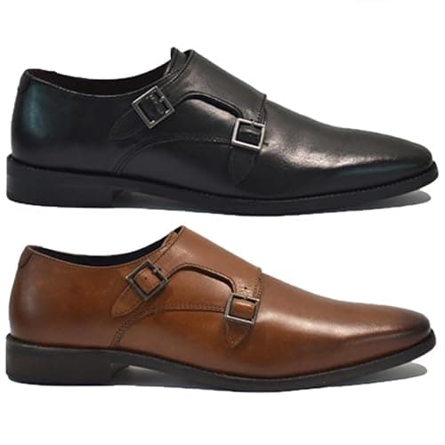 Image of Mens Lace Up Brogues Double Monk Strap Smart Shoes - Real Leather - Casual, Wedding, Business Boots, Oxford | Italian, Formal Smart (Tan, UK Footwear Size System, Adult, Men, Numeric, Medium, 11)