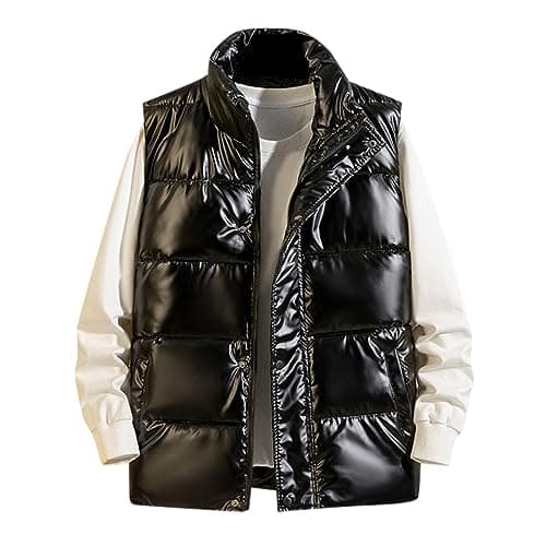 Image of Gefomuofe Men's Quilted Vest, Shiny Vest, Without Hood, Body Warmer, Quilted Vest, Down Vest, Large Sizes, Puffer Vest, Down Jacket, Winter Warmth, Thick Men's Vest, Sports Vest, Leisure Jacket for,