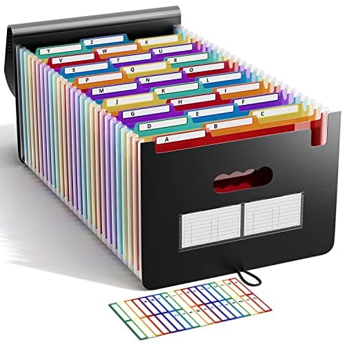 Image of ABC life Expanding File Folder 26 Pockets/Plastic Accordion File Organiser A4 Size/Portable Expandable Filling Box/Accordian Document Coupon Bill Receipt Organiser, A-Z Alphabet Colored Tabs