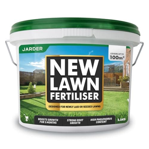 Image of Jarder New Lawn Feed Fertiliser 2.5KG - Designed for New or Recently Seeded Lawns - Boosts Grass Growth, Colour and Strength - Covers 100m2
