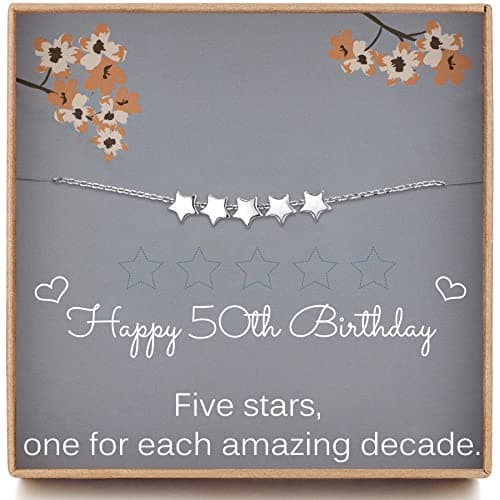 Image of Weelody 50th Birthday Gifts for Women, 925 Sterling Silver Dainty Five Star Bracelet, 6mm Star Beads, One for Each Amazing Decade, Birthday Gifts for 50-Year-Old Woman, 50th Birthday Bracelet