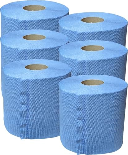 Image of Blue Rolls 2ply Embossed Centre Feed Hygiene, Commercial/Kitchen Use Paper Hand Towel (Pack of 6) - mynutri