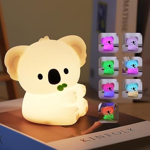 Image of Wrischan Koala Kids Night Light, Cute Soft Silicone LED Lamp with 7 Color Changing & 3 Dimmable Settings, 30-Minute Timer, Rechargeable Portable Nursery & Bedroom Decor, Gift for Kids & Women